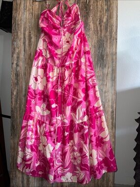 Girls' Pink Floral Halter Dress